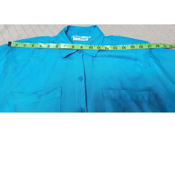 Madd Street Teal Short Sleeved Button down 2 Pocket Vintage 1980s Blouse W Sz Sm - Picture 4 of 6